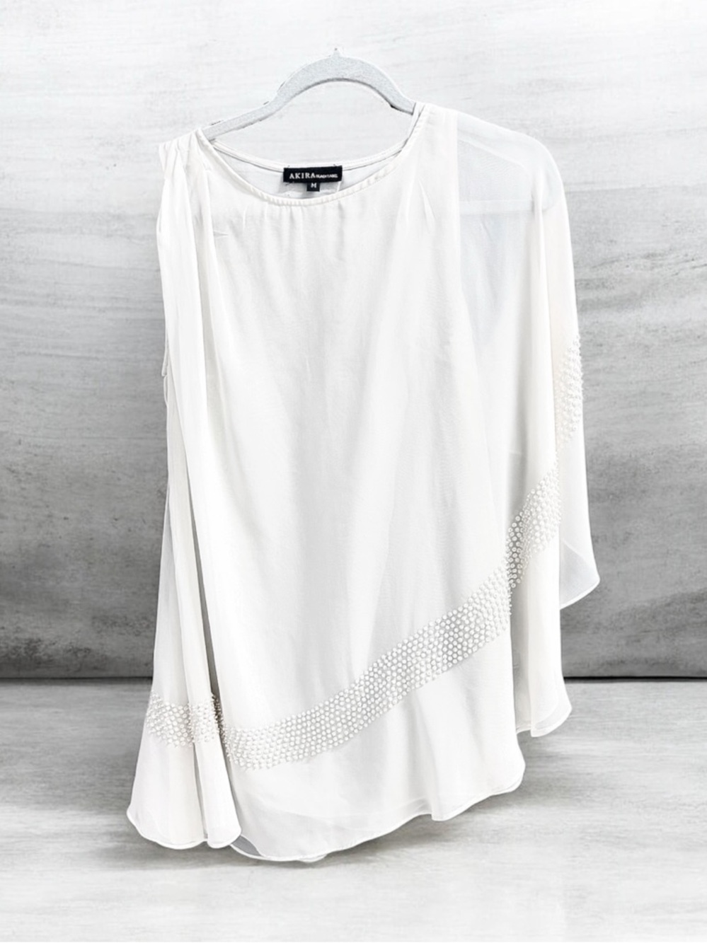 AKIRA Black Label Ivory One-Shoulder Draped Tunic Top Sz M
